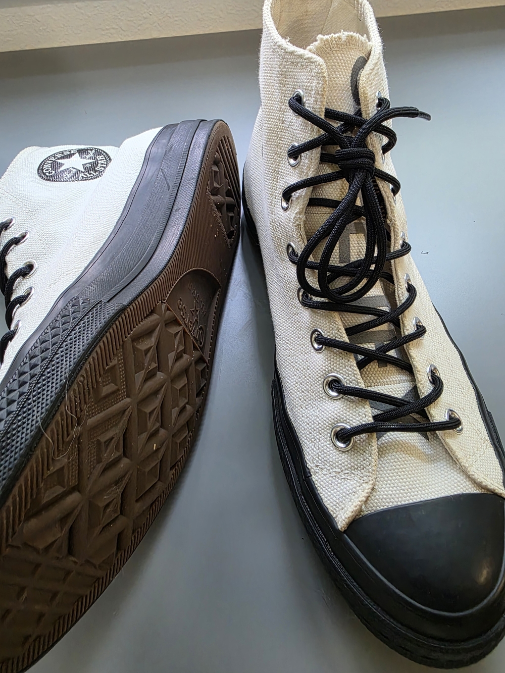 Converse High-Top Canvas Sneakers in White with Black Accents - Picture 2 of 9
